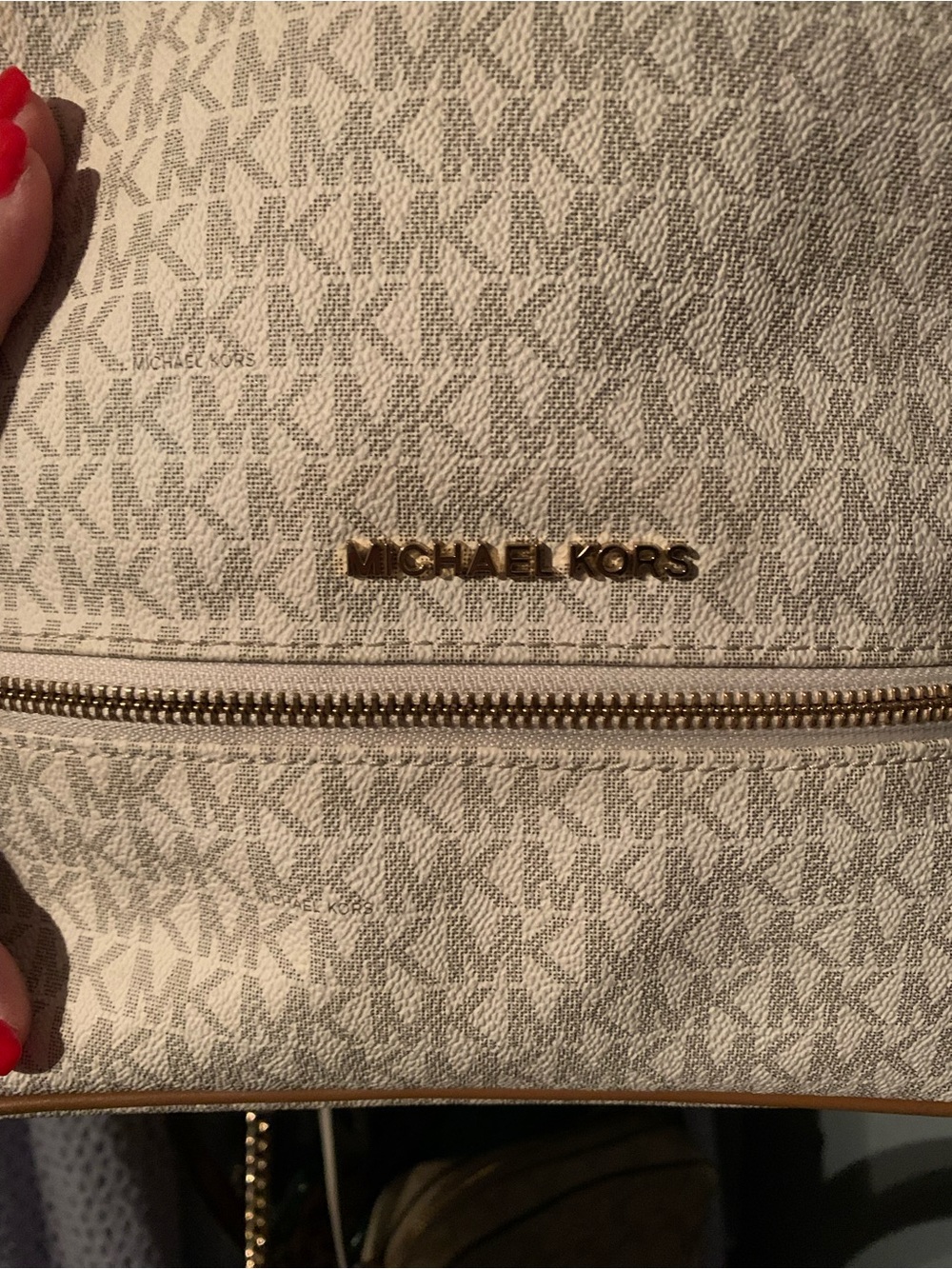 Michael Kors Cream and Brown Signature Logo Backpack - Picture 4 of 4